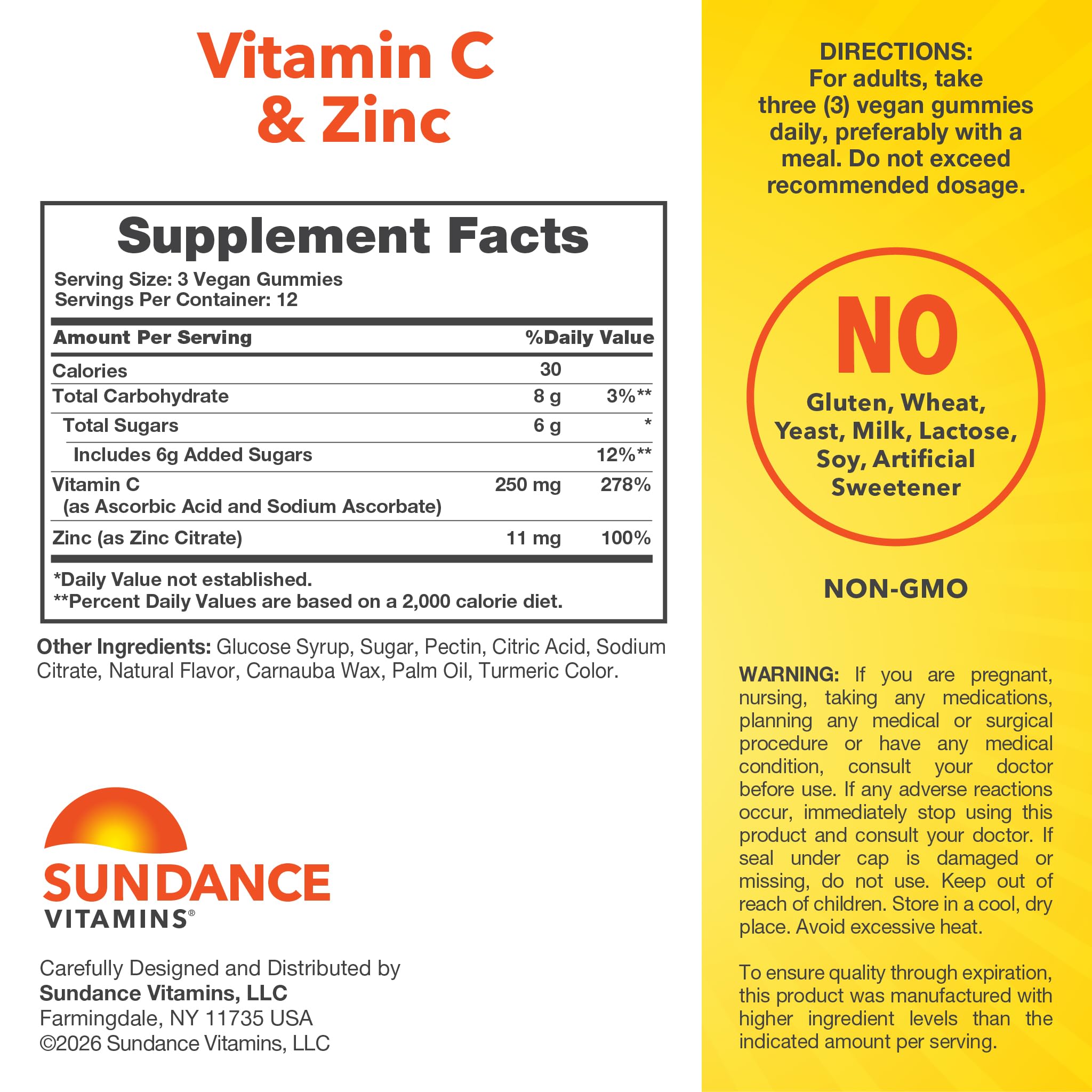 Sundance Vitamin C Gummies with Zinc for Adults | 36 Count | Lemon Flavor — Amazon image 2