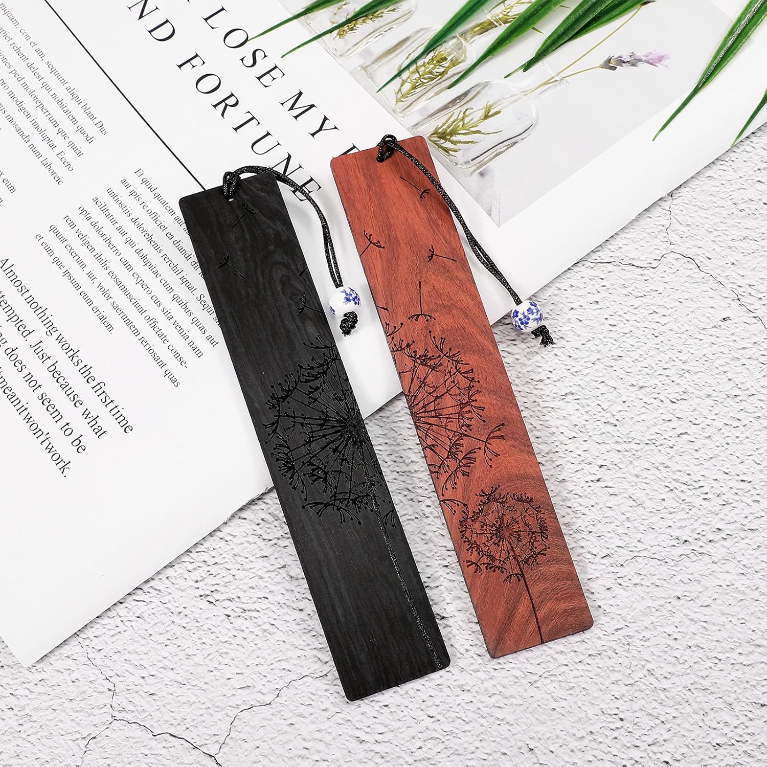 Outus 4 Pieces Wooden Bookmarks for Men Women Employee Appreciation Gifts Valentine's Day Gifts for Men Vintage Handmade Bookmarks Natural Wood Carving for Book Lovers Birthday(Plant Style) - Image 5