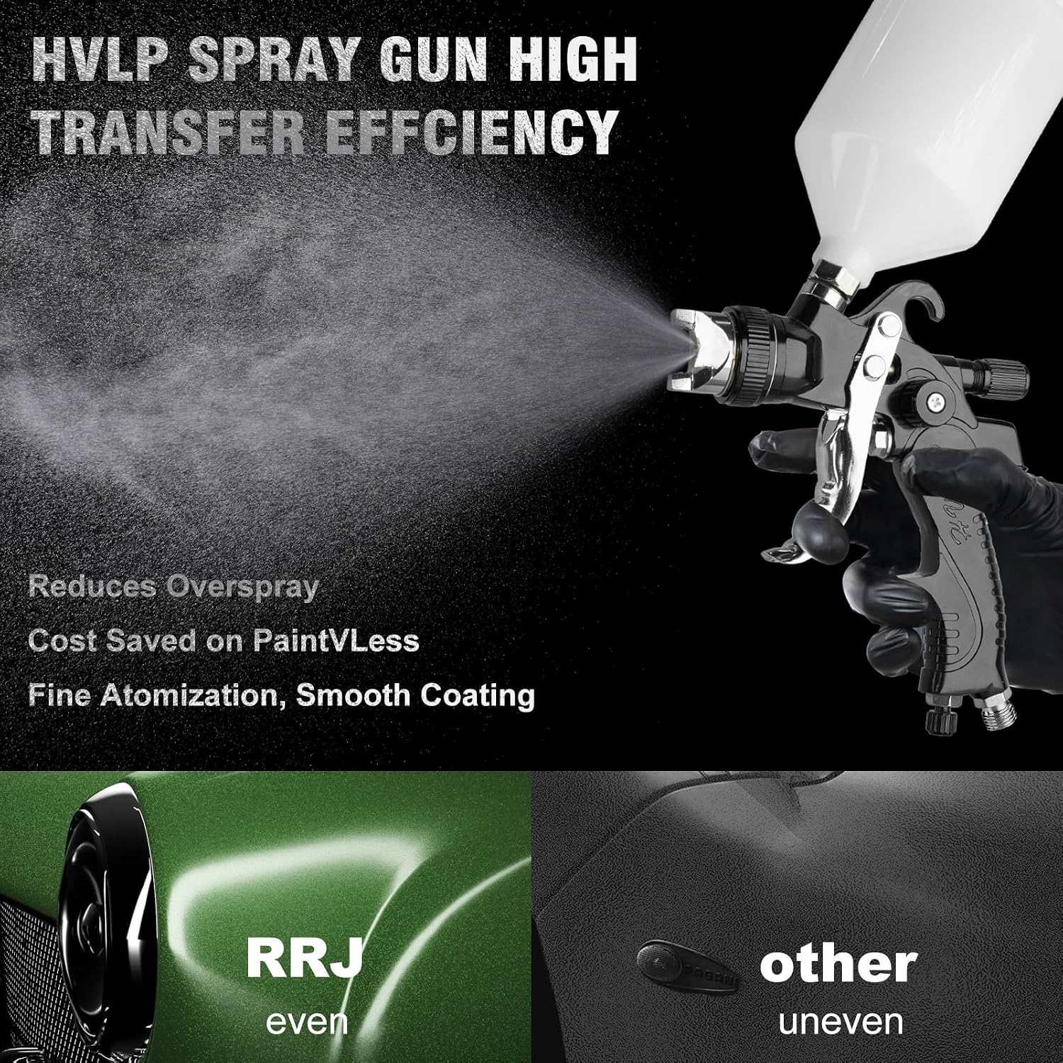 HVLP Spray Gun Kit with 1.4/1.7/2.0/2.5mm Nozzles & Air Pressure, Automotive Paint Gun Gravity Feed Air Spray Paint Gun for Cars, Furniture, DIY Painting Primer, Clear/Top Coat (Black)