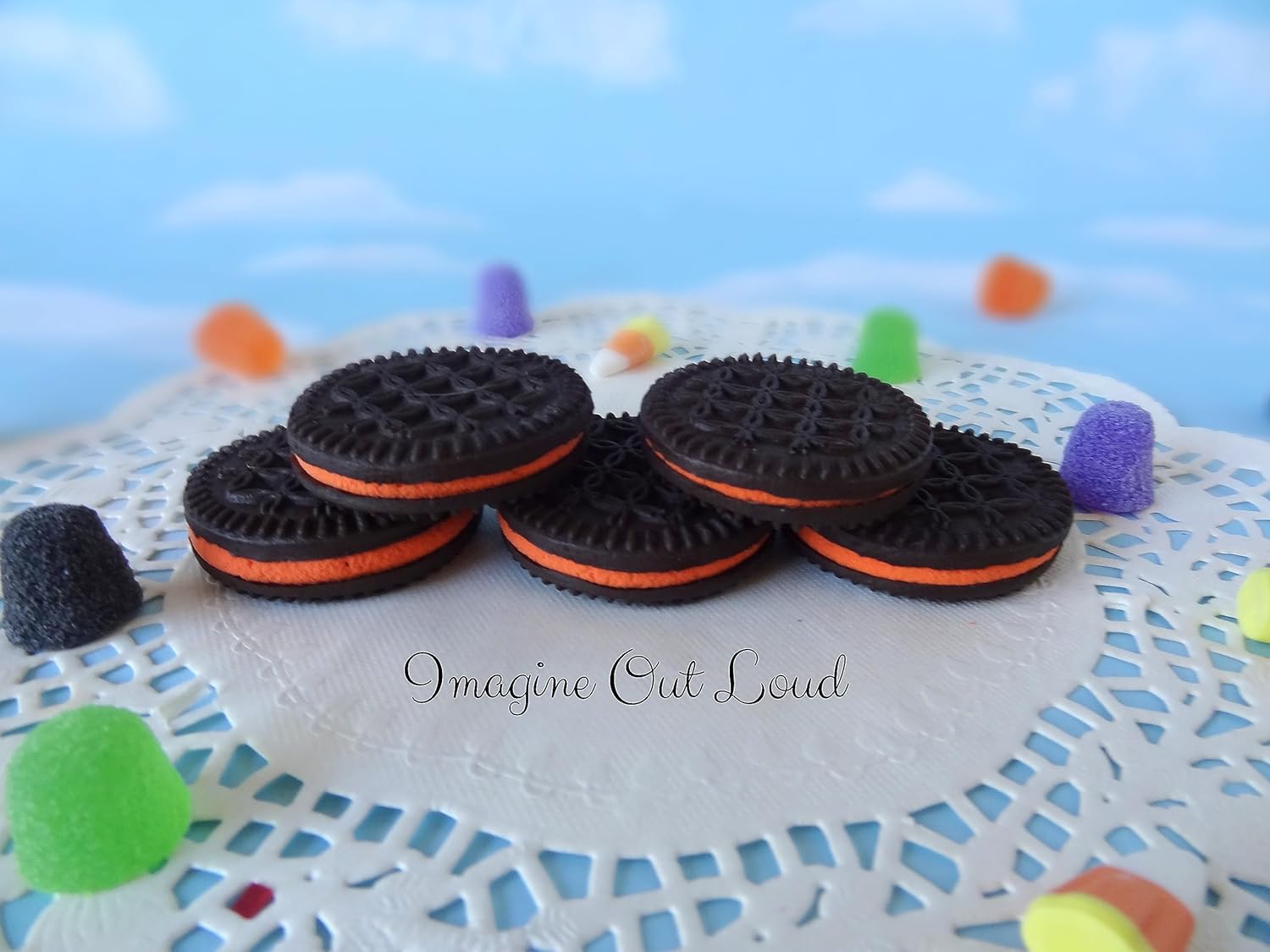 Fake Cookies Five Faux Halloween Chocolate Cream Creme Filled Orange Sandwich