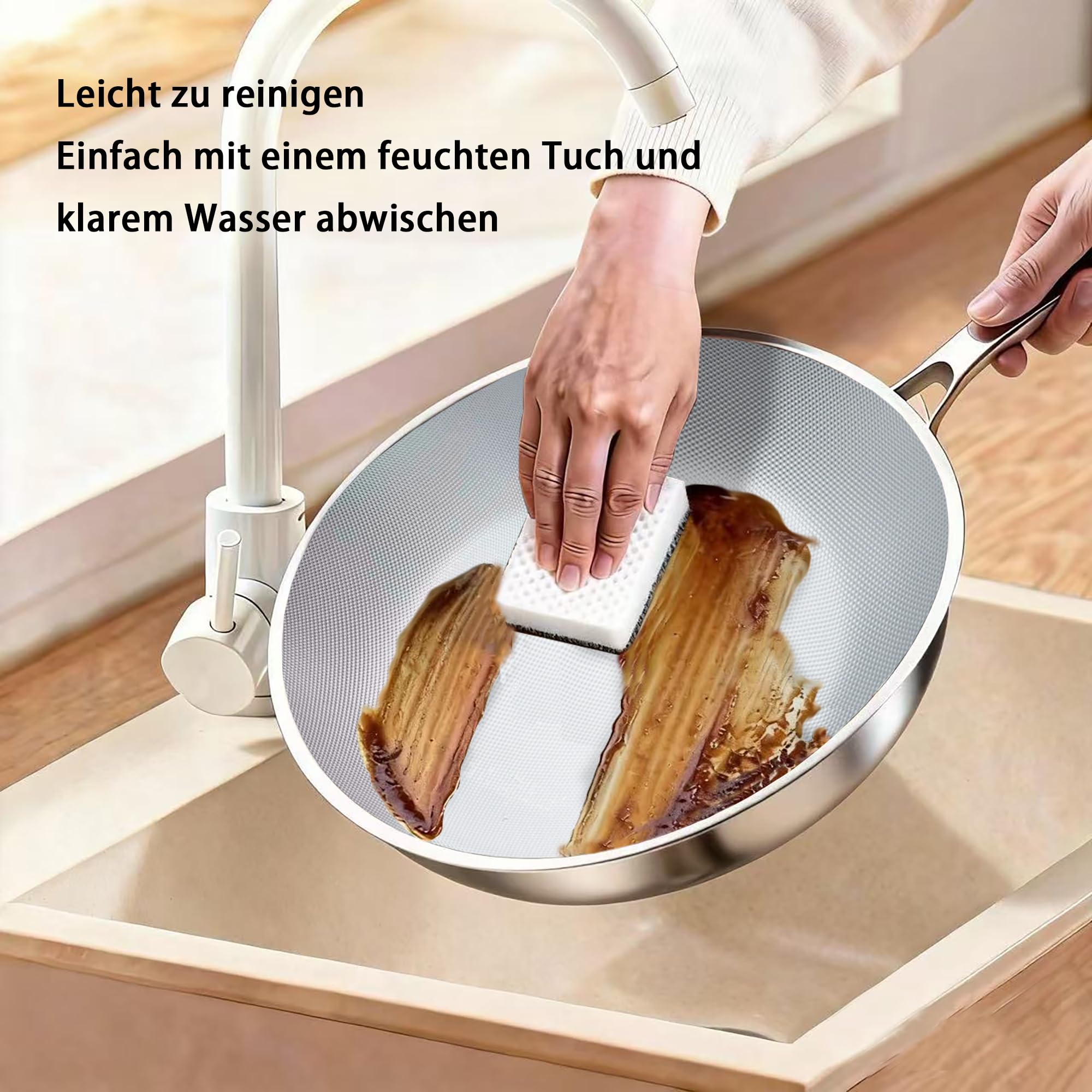 SSGP Titan Wokpfanne 30cm – induktionsgeeignet & 3-Schicht-PFOA-frei | kratzfest, leicht zu reinigen .rostfrei, für alle Herdarten, antihaft,mit Deckel