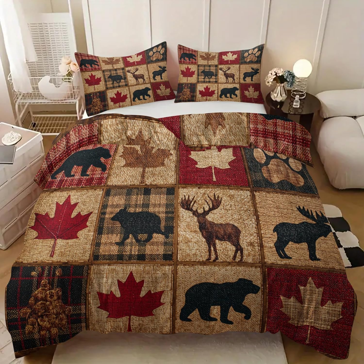 Parure de lit 140x200 cm au motif feuilles d'érable pour créer un nid douillet chez soi