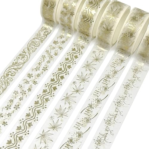 Miniatura 3 de allydrew Elegante caja de cinta washi de lámina dorada para artes y manualidades, álbumes de recortes, papelería, diario (12 rollos), floral dorado