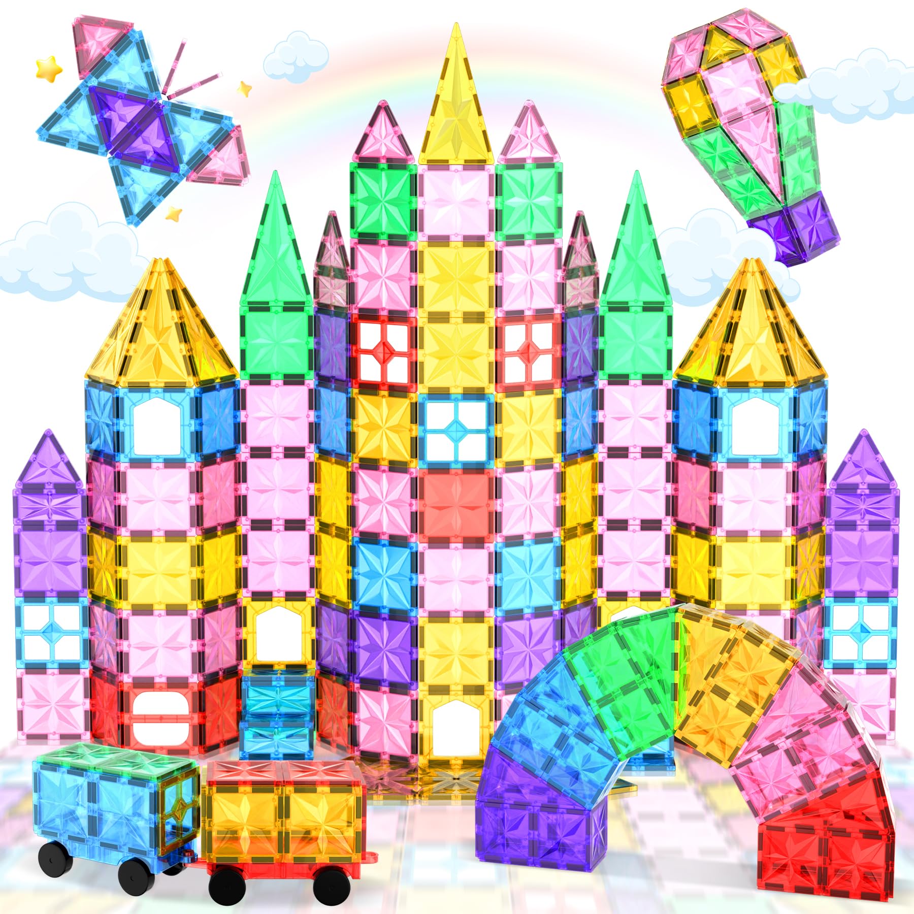 102PCS Magnetic Tiles Toys Sets, Magnetic Building Blocks for Kids, Construction Educational STEM Toy for 3+ Year Old Boys and Girls Magnet Toys For 4 5 6 7 Year Old Christmas Birthday Gifts