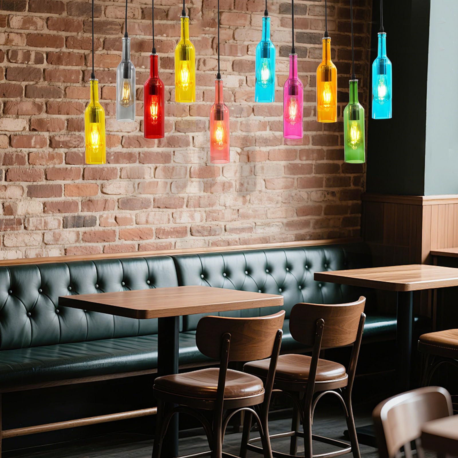 Lampadario a sospensione, stile retrò, in vetro, E27, 10 luci | Lampada a sospensione in vetro con altezza regolabile, ideale come lampada a sospensione per tavolo da pranzo per cucina