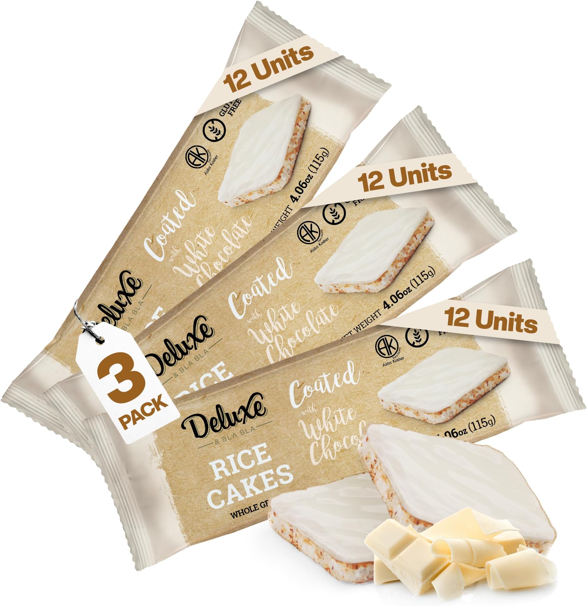 Deluxe & Bla Bla Thin and Crispy Strawberry Yogurt Chocolate Rice Cakes, Kosher Certified Dairy, Gluten Free, Nuts Free Snack