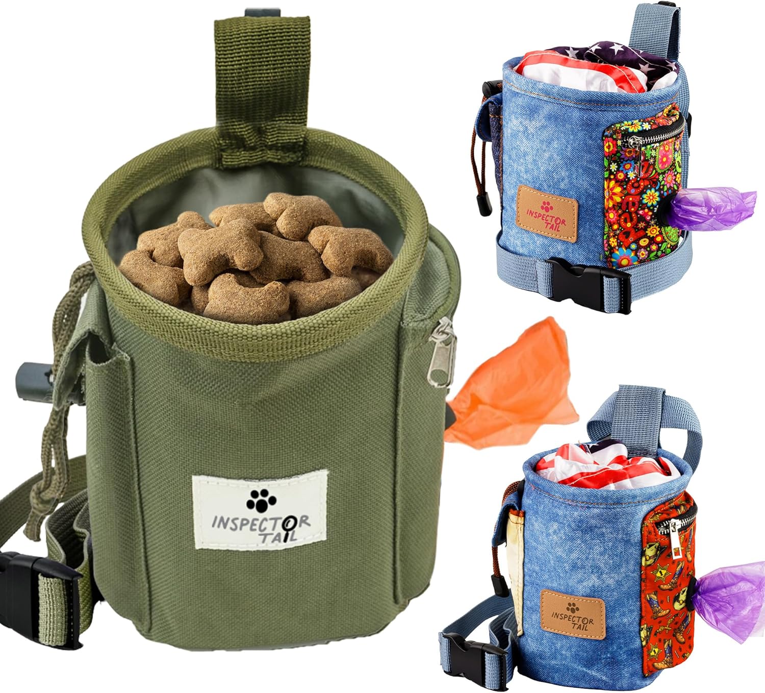INSPECTOR TAIL Dog Treat Pouch w Drawstring to Prevent Spills | 2 Cup Tote | Hands Free w 4 Ways to Wear Puppy Bag w Pockets for Snacks Poop Bags Keys & Cards | Pet Training Walking & Rewarding Holder INSPECTOR TAIL Dog Treat Pouch w Drawstring to Prevent Spills | 2 Cup Tote | Hands Free w 4 Ways to Wear Puppy Bag w Pockets for Snacks Poop Bags Keys & Cards | Pet Training Walking & Rewarding Holder