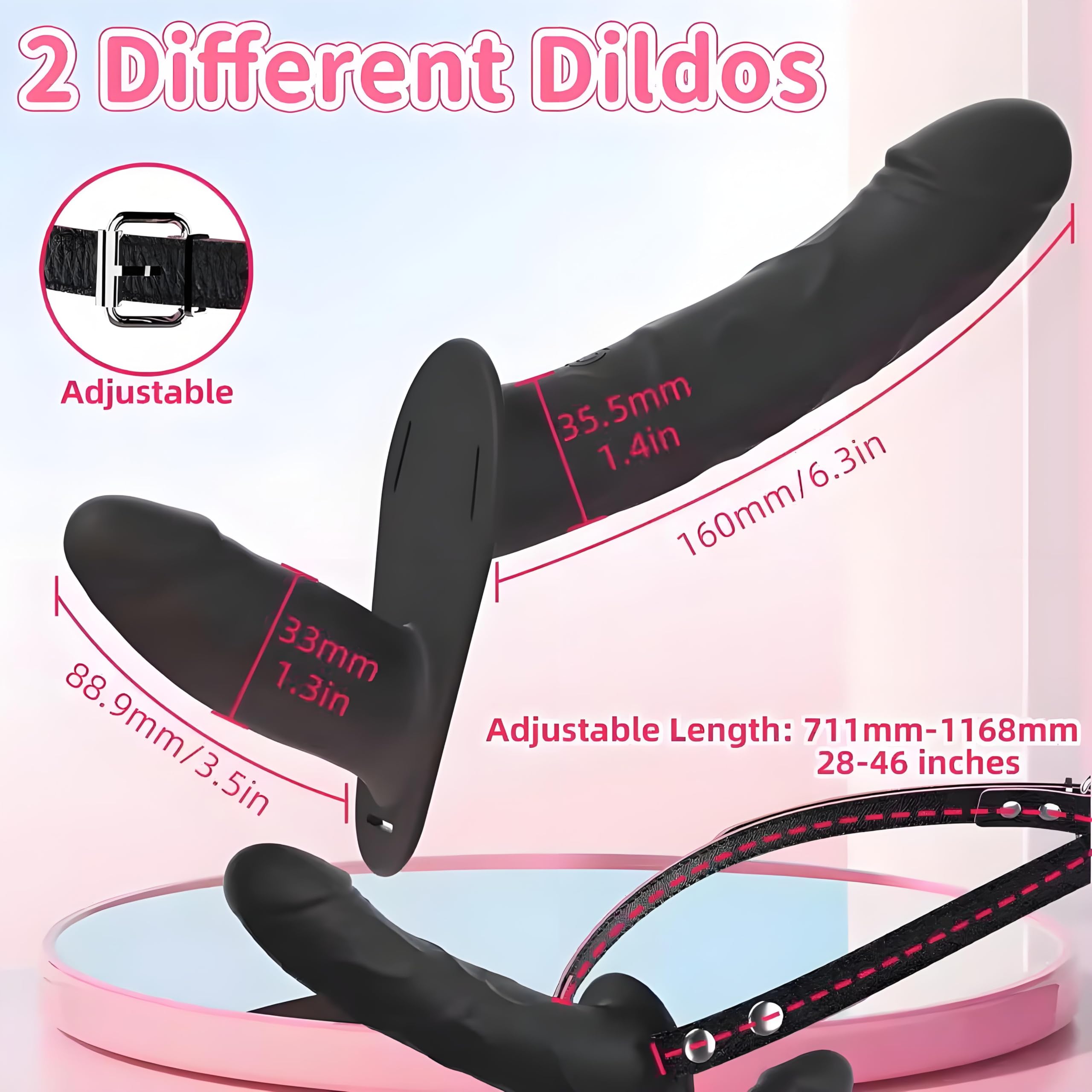 Strap-On Doble Dildo Vibradores para Lesbianas, Consolador Juguetes Sexuales para Estimulador el Anales y Clítoris para Mujeres, Alternativos Sex Toys para Parejas, Adjustable, Removeable (N1) (Black)