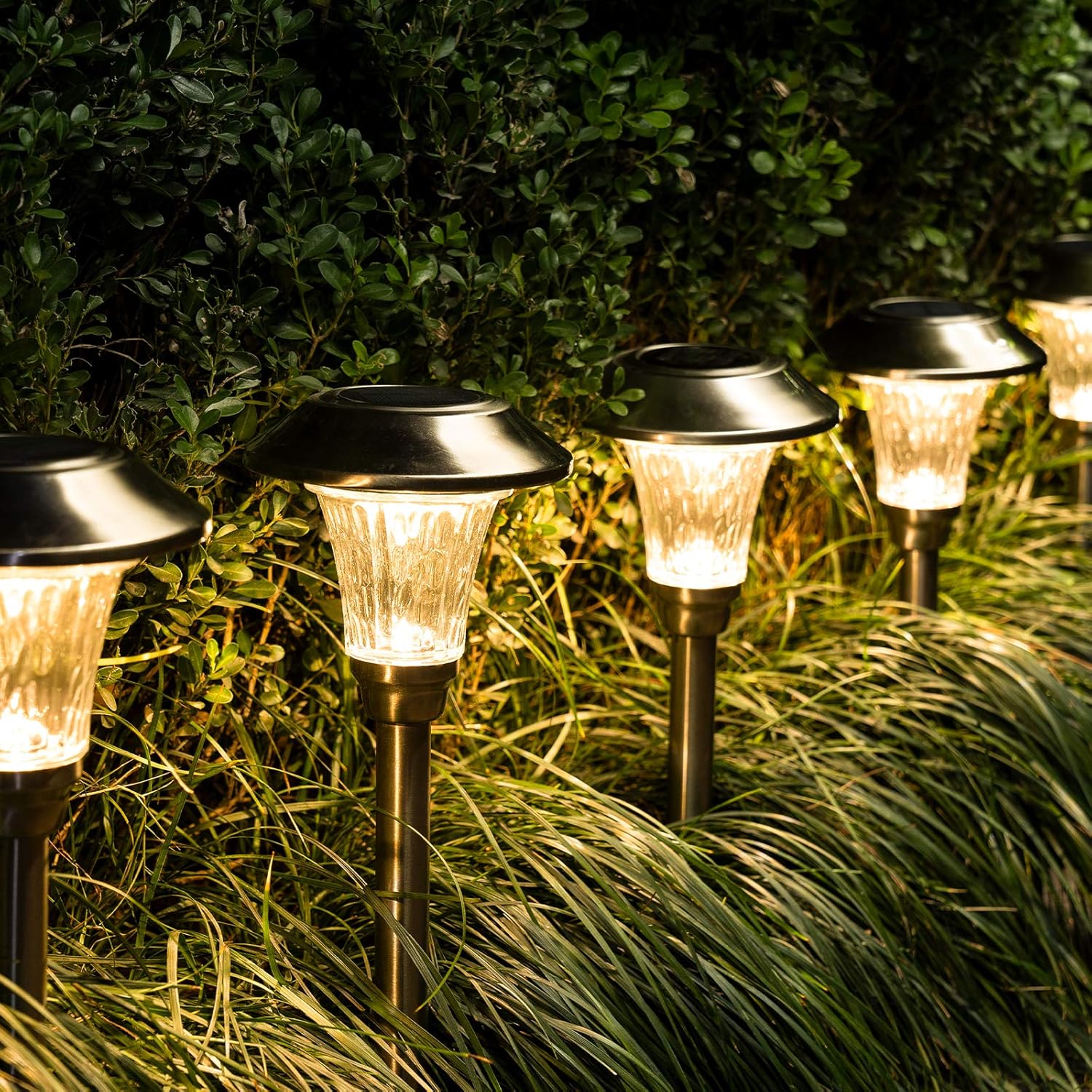 Holiday Deals 🛒 Solpex Solar Path Lights 8 Pack, Solar Pathway Lights Outdoor Waterproof, Glass Stainless Steel Automatic Solar Walkway Lights for Yard, Lawn, Patio, Garden, Path, Walkway or Driveway（Warm White）