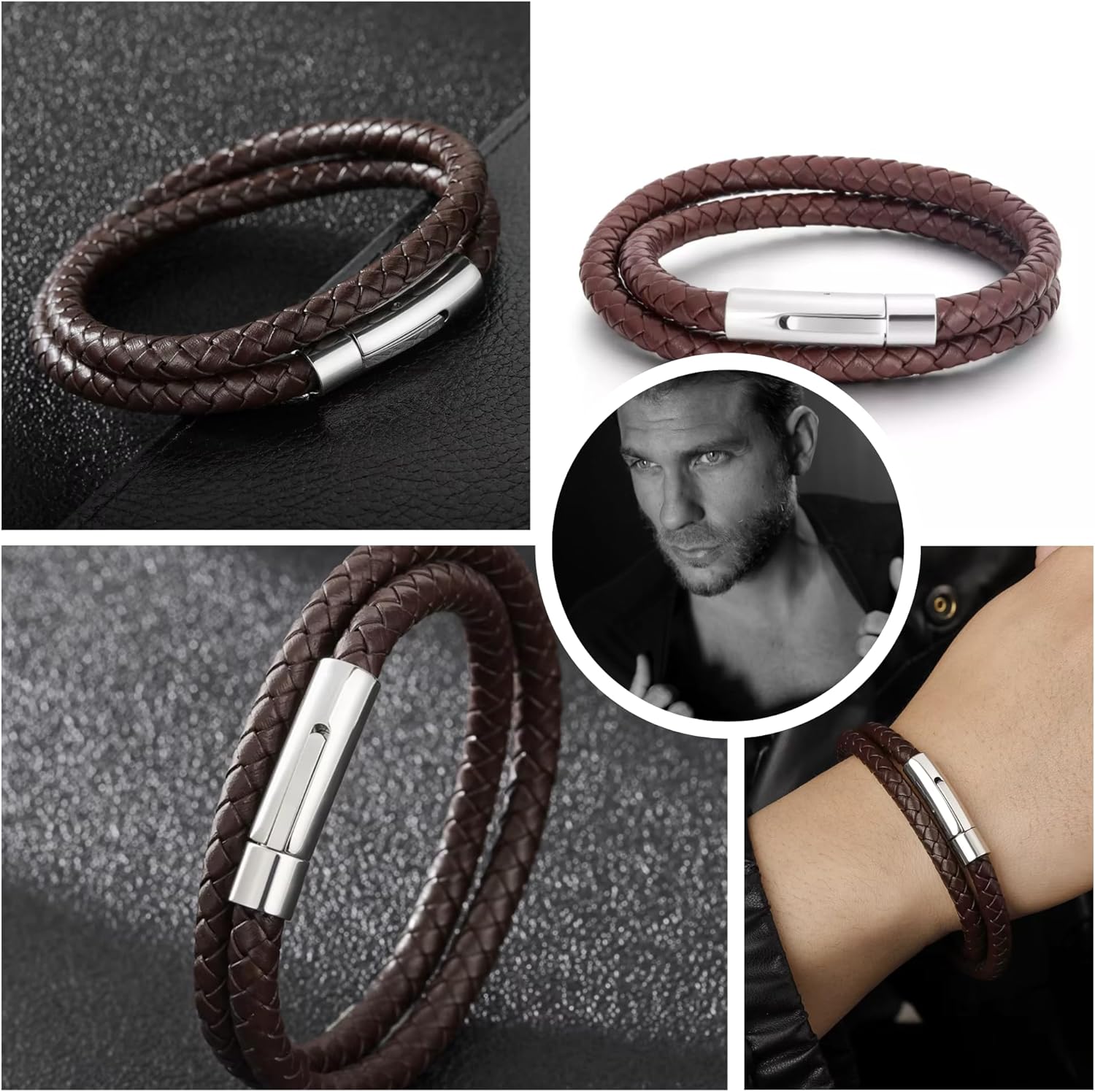 Mens Leather Bracelet 21cm – Genuine Braided Leather Wristband with Stainless Steel Clasp, Fashion Jewelry Gift for Men, Boyfriend, Husband, Dad - Image 6
