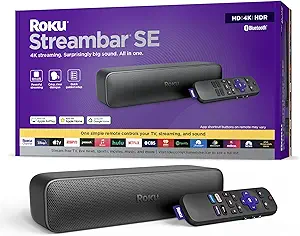Roku Streambar SE | 2-in-1 TV Soundbar with Built-in 4K/HD/HDR Streaming, Premium Speakers, & Enhanced Speech Clarity for Crisp, Clear Dialogue - Quick Guided Simple Setup
