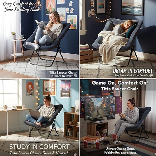 Miniatura 6 de Tiita Cómoda silla plegada, silla plegable de gran tamaño de piel sintética suave, silla perezosa para niños, adolescentes y adultos, silla lunar