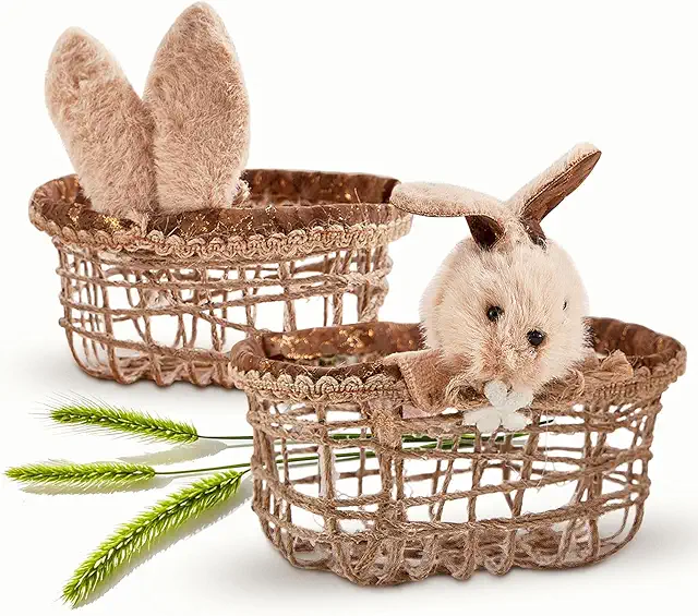 Cestino Pasquale per Bambini con Orecchie Coniglietto - 2 Pezzi in Vimini