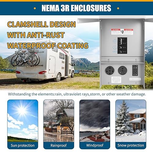 Miniatura 6 de Panel de toma de corriente temporal, panel de salida eléctrica para caravana, con disyuntor precableado, caja de disyuntor con receptáculo de 20,