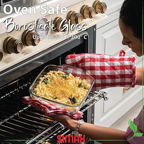 Miniatura 3 de Simax Plato asador de vidrio, sartén cuadrada grande para hornear y cocinar, utensilios de cocina aptos para horno y lavavajillas, cacerola de 1.5