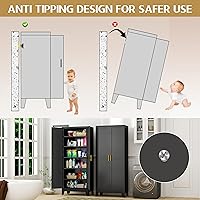 Vista 6 de Armario alto de almacenamiento de 75.2 pulgadas, gabinetes de despensa con 2 puertas y 5 estantes ajustables, gabinete de cocina negro, gabinetes