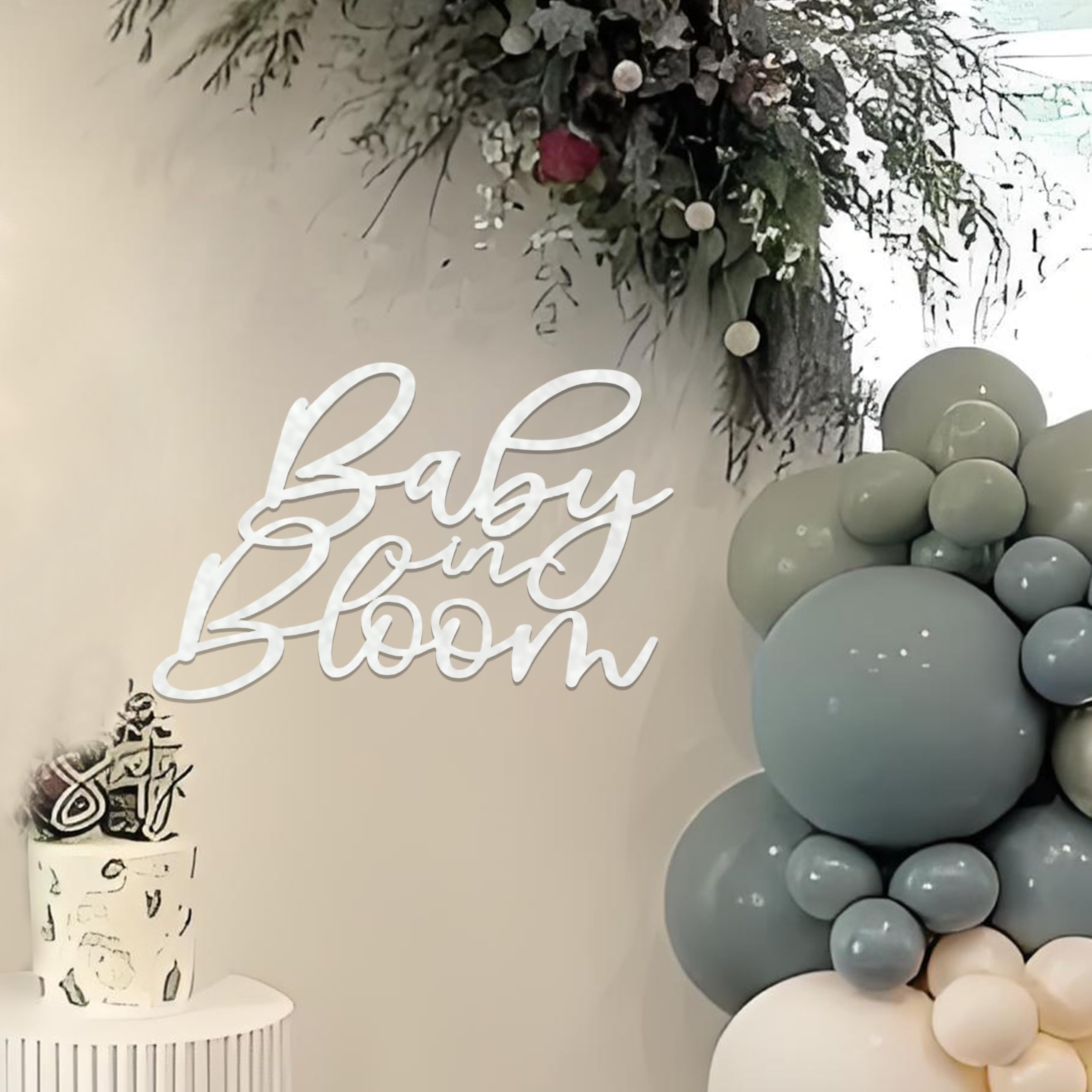 Baby in Bloom Baby Shower Party Decal Sign for Backdrop, 17.7 * 11.8inch Felt Girl or Boy Baby Shower Decal Sign for Gender Reveal Baptism 1st