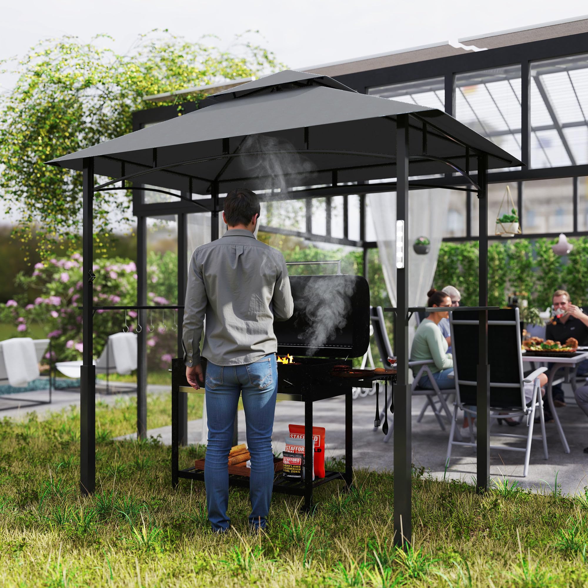 Grillpavilion z LED, wodoodporny, ognioodporny, 243x148 cm
