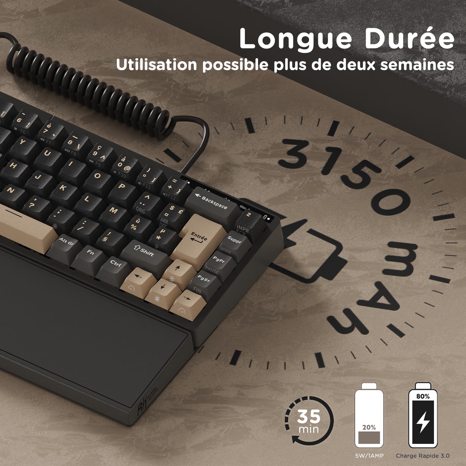 RK ROYAL KLUDGE S70 Clavier Mécanique AZERTY Compact 75%, Clavier Gamer sans Fil, Ergonomique Split Keyboard avec Repose-Poignets Intégré, RVB, Bluetooth/2.4G/Filaire, Hot-Swap Creamy Switch