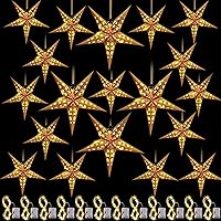 Vista 9 de Hortsun Juego de 20 faroles de papel de Navidad con forma de estrella, 2 tamaños, 17.7 y 11.8 pulgadas, adornos colgantes de Navidad, pantalla 3D