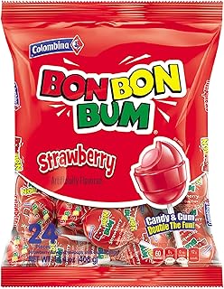 Colombina Bon Bon Bum Lollipops Strawberry Flavor, 24 Count (Pack of 1)