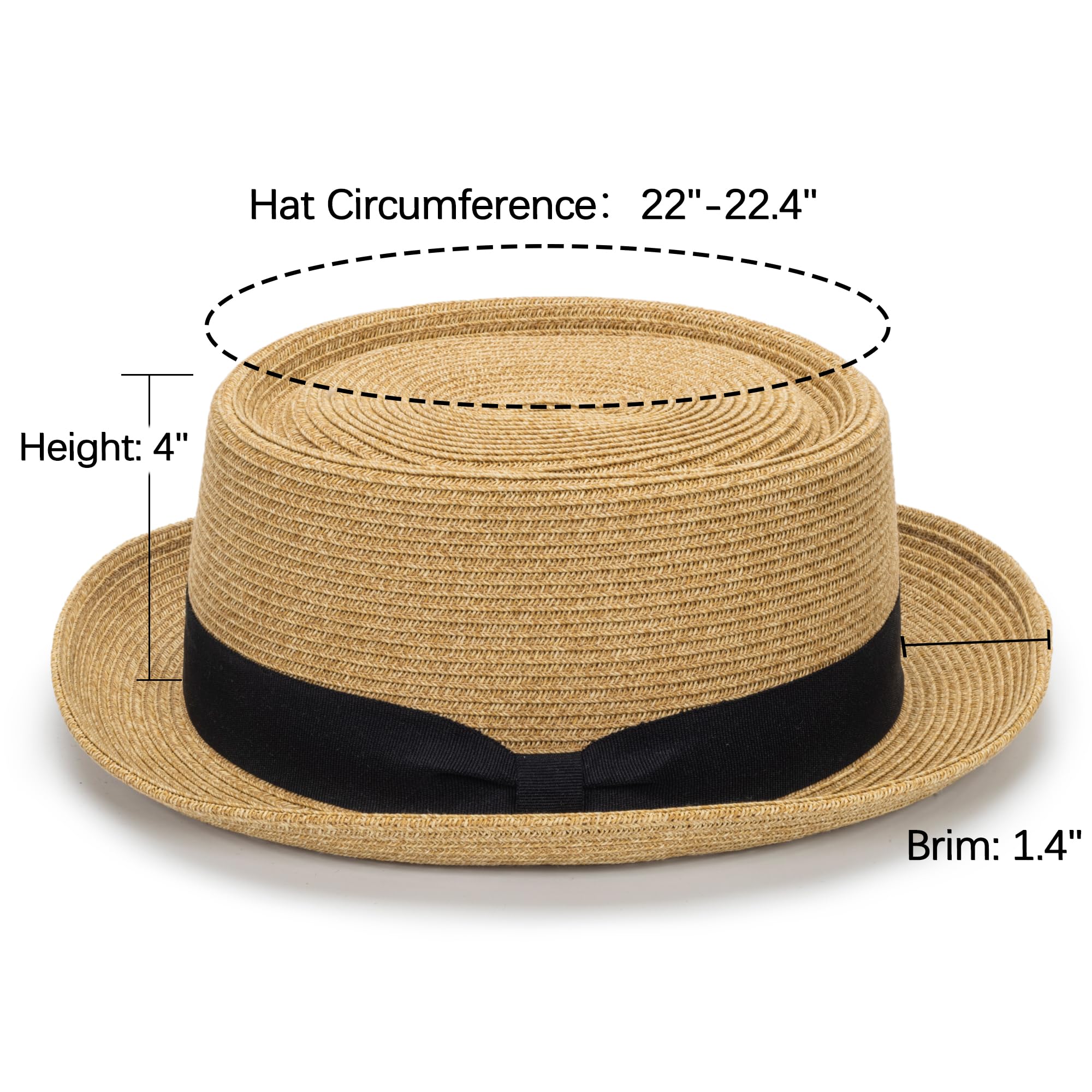 Sombrero clásico de paja de pastel de cerdo para mujeres y hombres, sombrero de verano con ala enrollable, sombrero de paja Fedora sombrero de playa con lazo