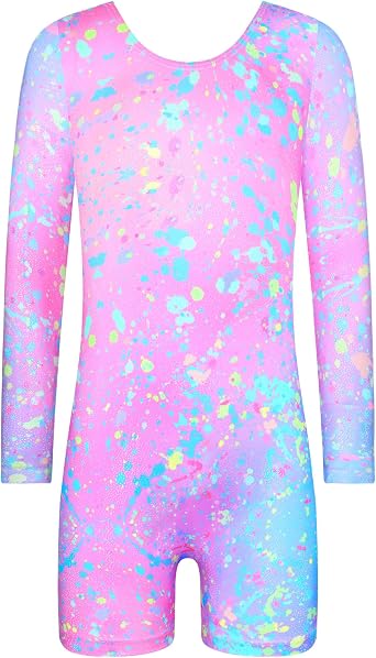 Girls Gymnastics Leotard Long Sleeve Breathable Stretchy Tumbling Outfits For Kids 1-10 Years