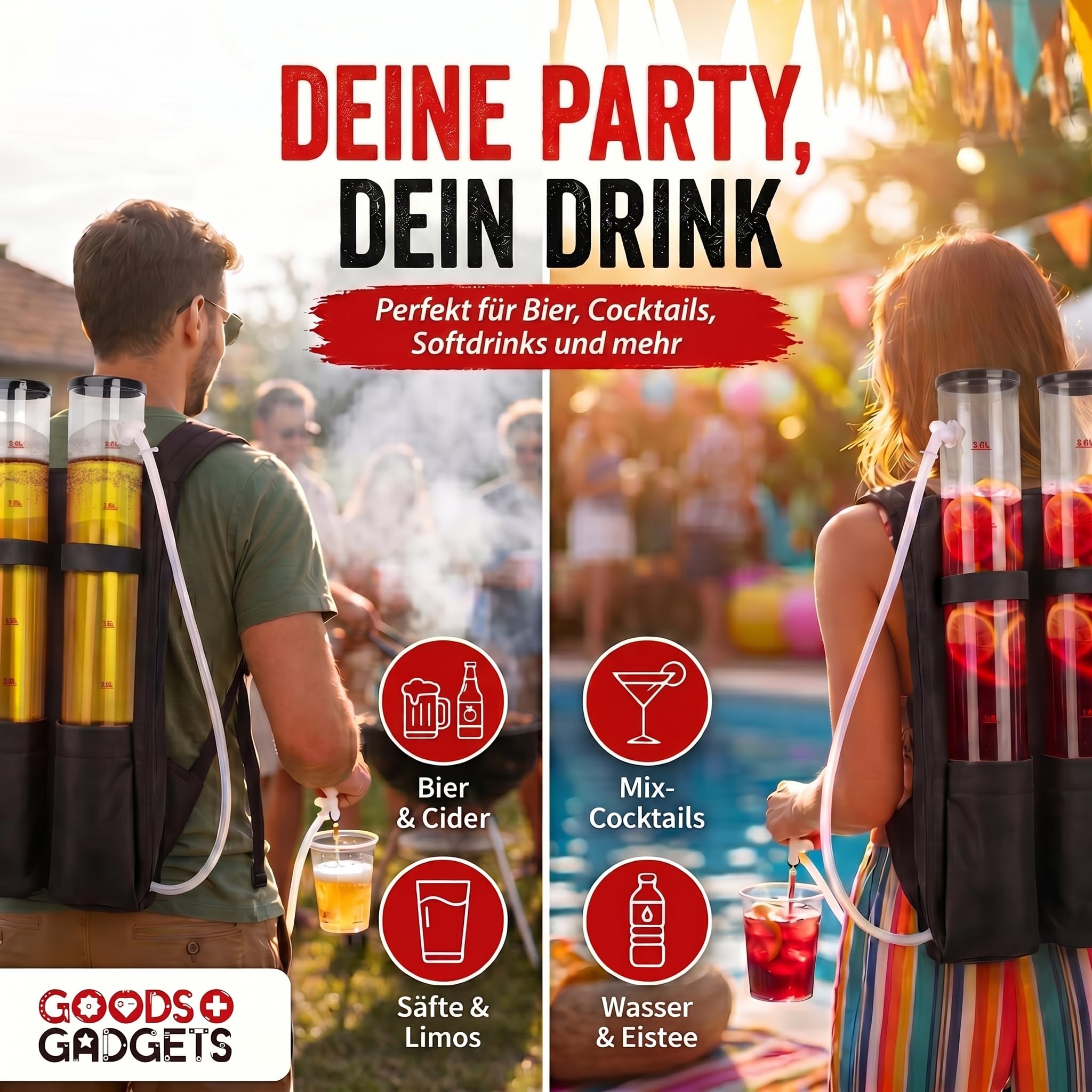GOODS+GADGETS Der Kulthit - Duo Bierrucksack Doppel Bier Rucksack Biergiraffe Getränkerucksack 2 x 3 Liter Kapazität