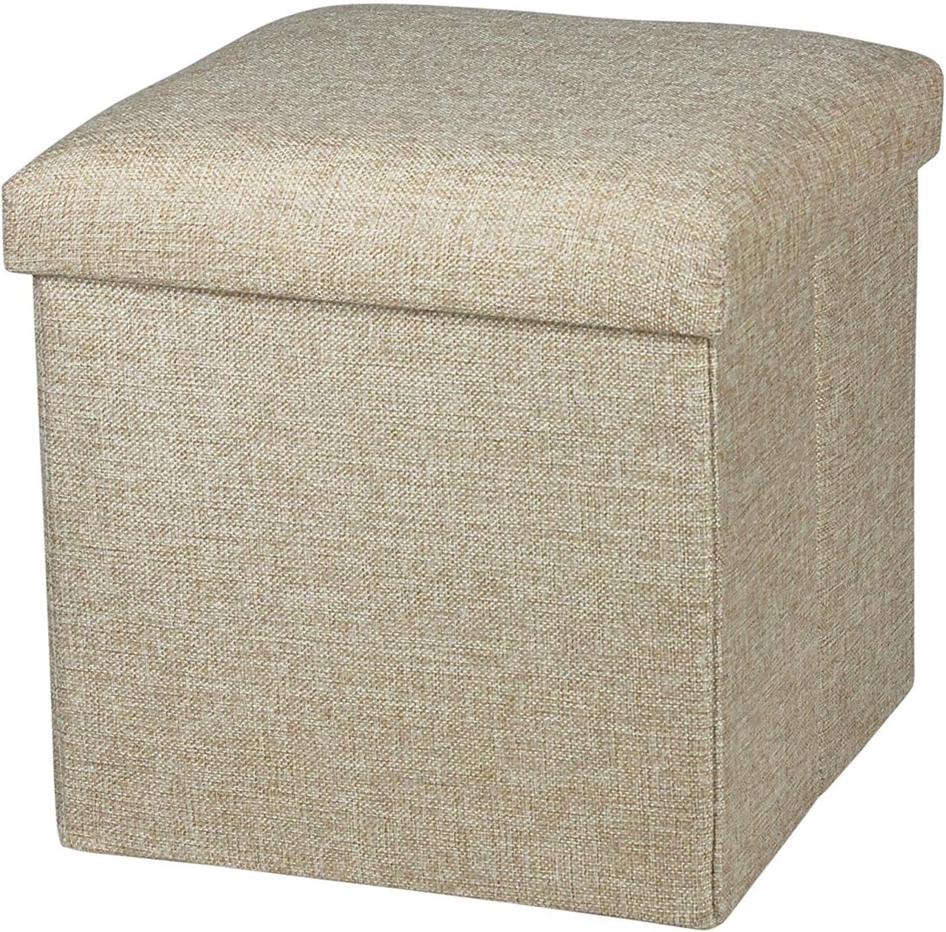 Folding Ottoman Cube Seat, Foot Stools and Ottomans with Storage, Ottoman Footstool Toy Chest Memory Foam Padded for Space Saving(30X30X30 cm) (Beige)