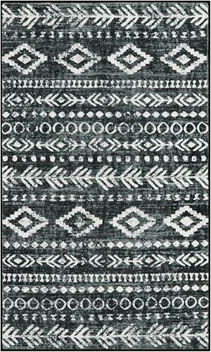 Miniatura 9 de Lahome Alfombras de cocina Boho marroquí 3'x5', antideslizante, lavables, color negro y blanco, alfombra de oficina de pelo bajo, suave, alfombra