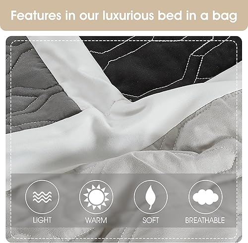 Miniatura 7 de Grand Avenue Juego de edredón King negro y gris, microfibra ultra suave, juego de edredón geométrico de 7 piezas, fundas a juego, falda de cama,
