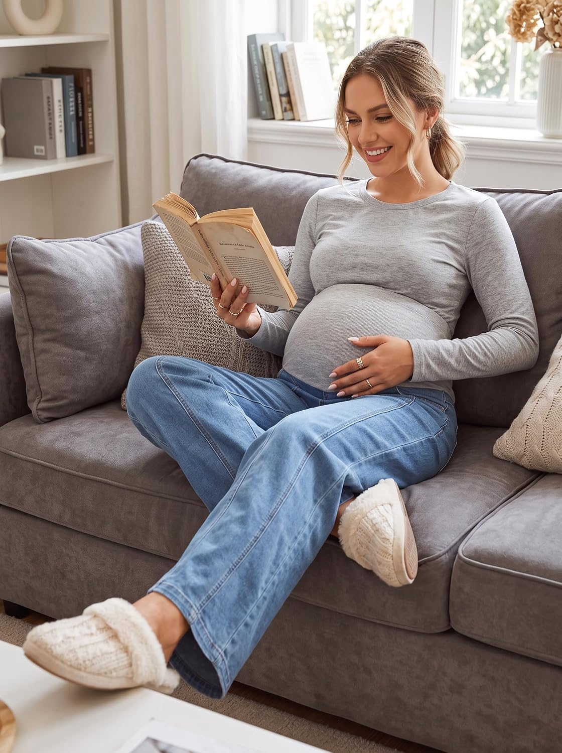 BLENCOT Maternity Jeans Over Belly Pregnancy High Waisted Casual Denim Pant