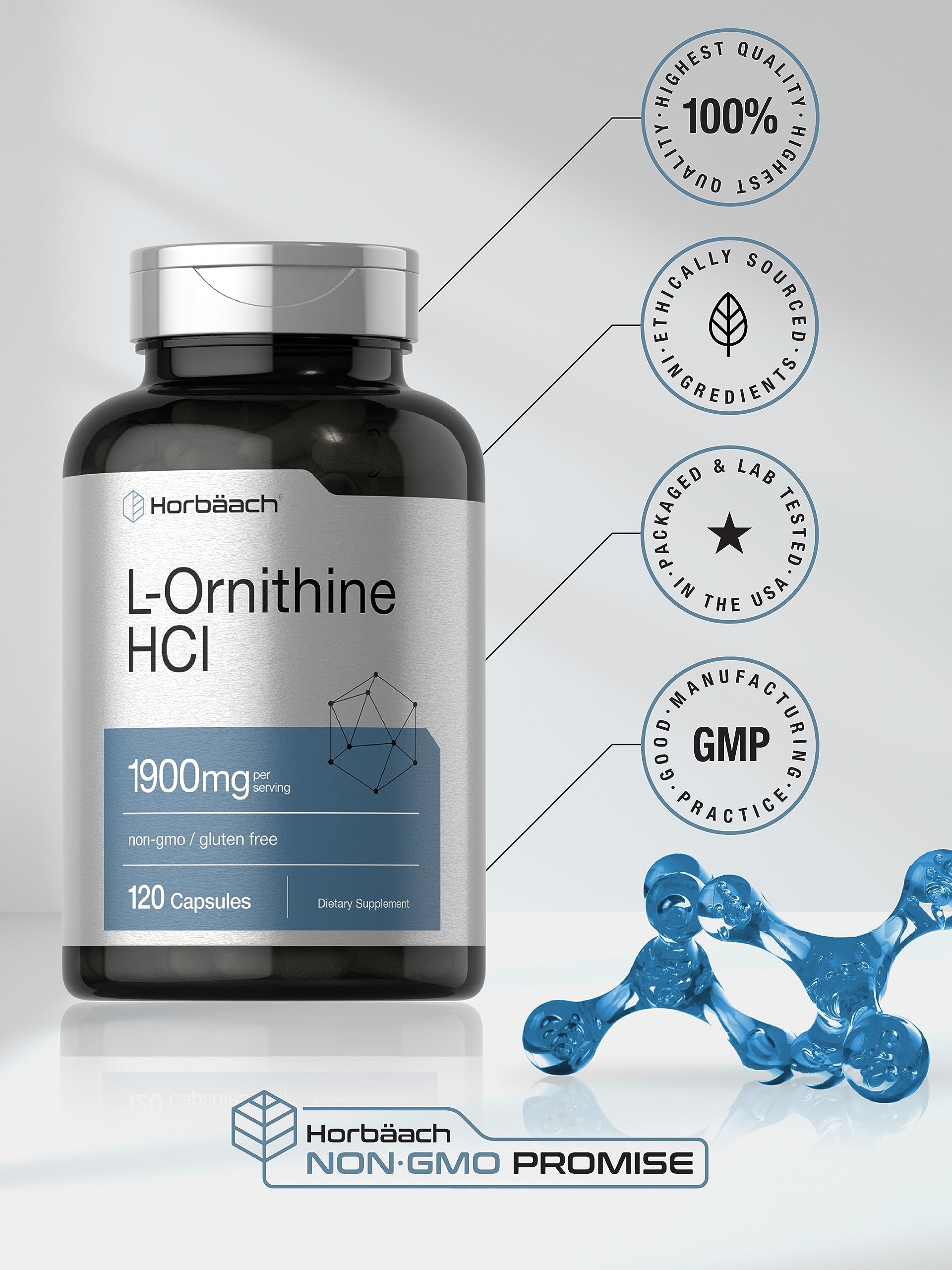 Horbäach L Ornithine HCl | 1900mg | 120 Capsules — Amazon image 5