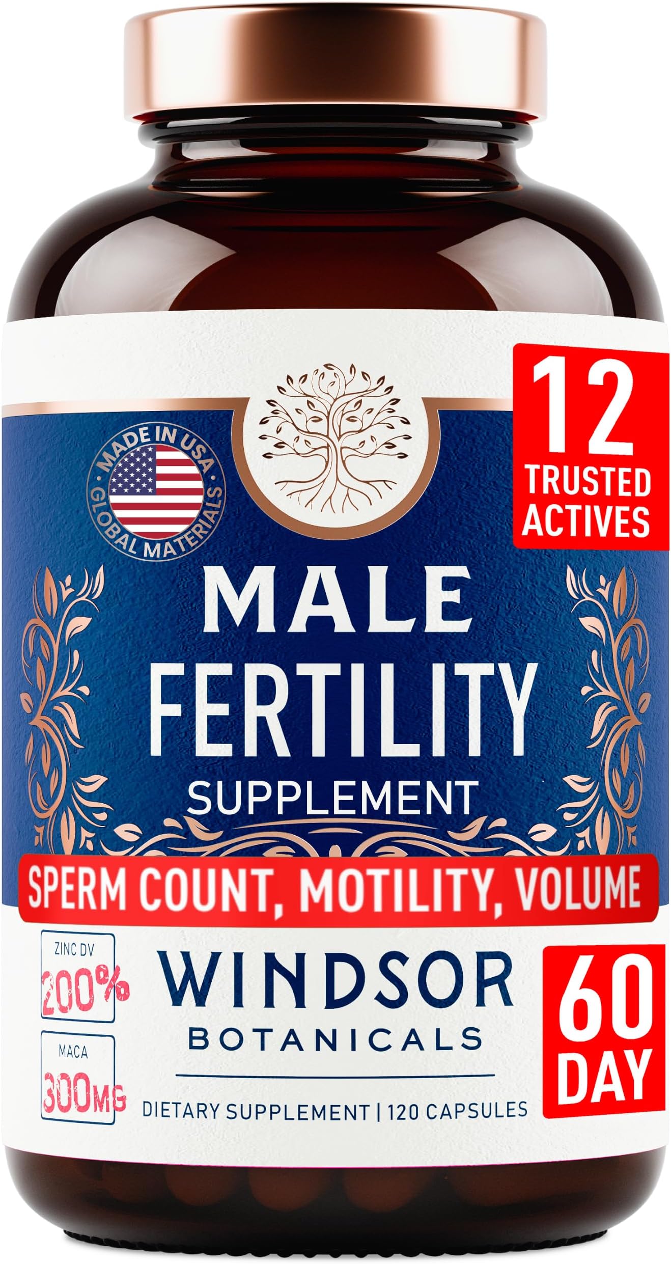 Male Fertility Supplement with Maca Root - Mens Health Conception Fertility Prenatal Vitamins Plus Natural Extracts - Prenatal Fertility Supplements for Men - 3rd Party Tested - 120 Capsules, 2 Month