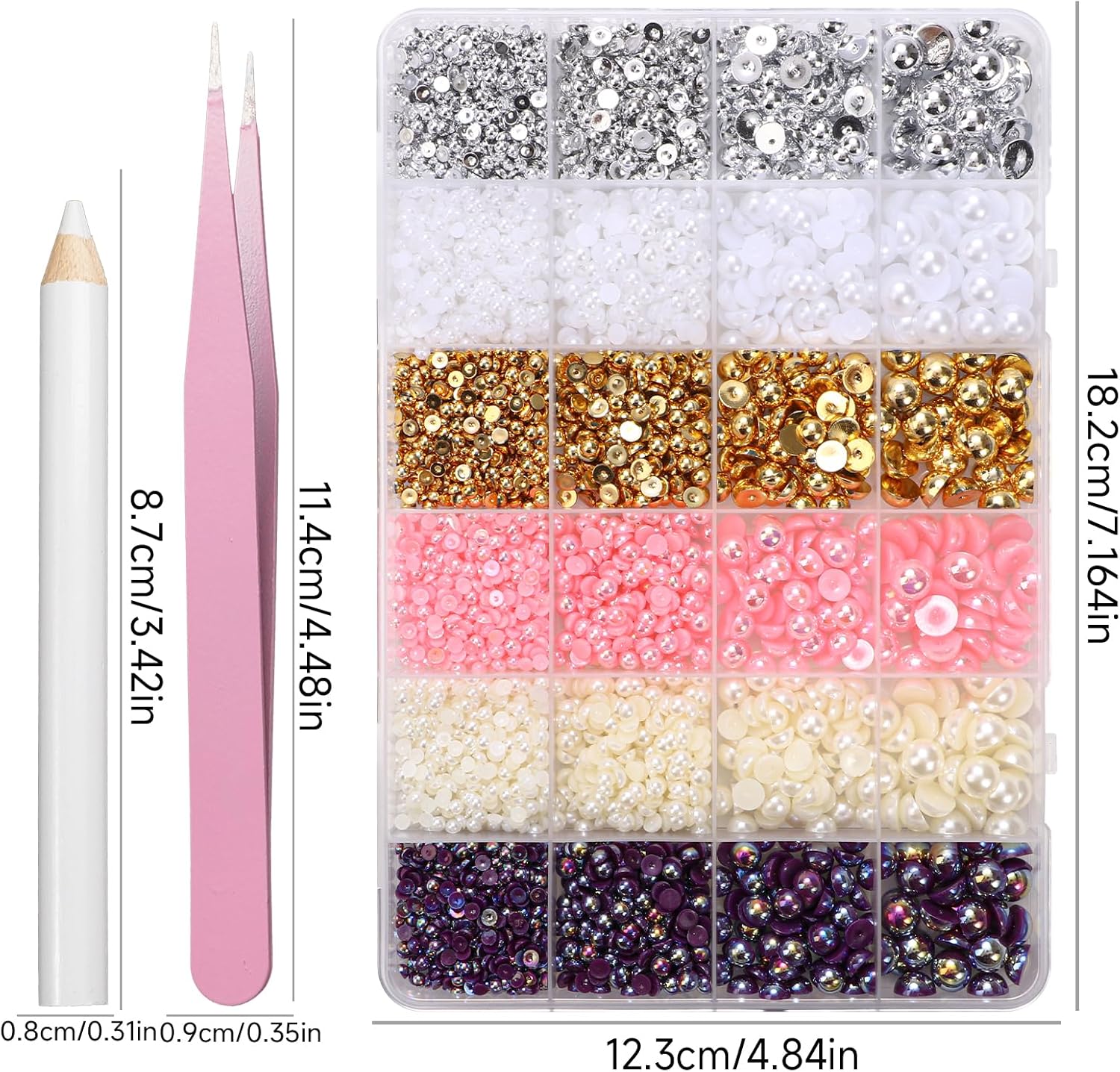 9000Pcs Flatback Pearls for Crafting, Silver Gold White Nail Half Pearls and Gems, 3-8mm Color Pink Beige Purple Half Round ABS Flatback Pearl Gems Bedazzling for Nails DIY Shoes Clothes Bags - Image 4