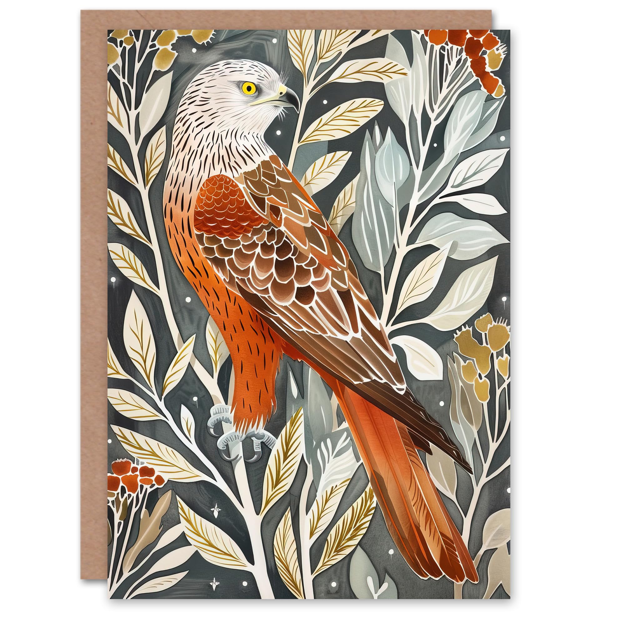 Artery8 Greeting Card Red Kite on Tree Branch Watercolour Portrait Blank For All Him Or Her Art Birthday Card