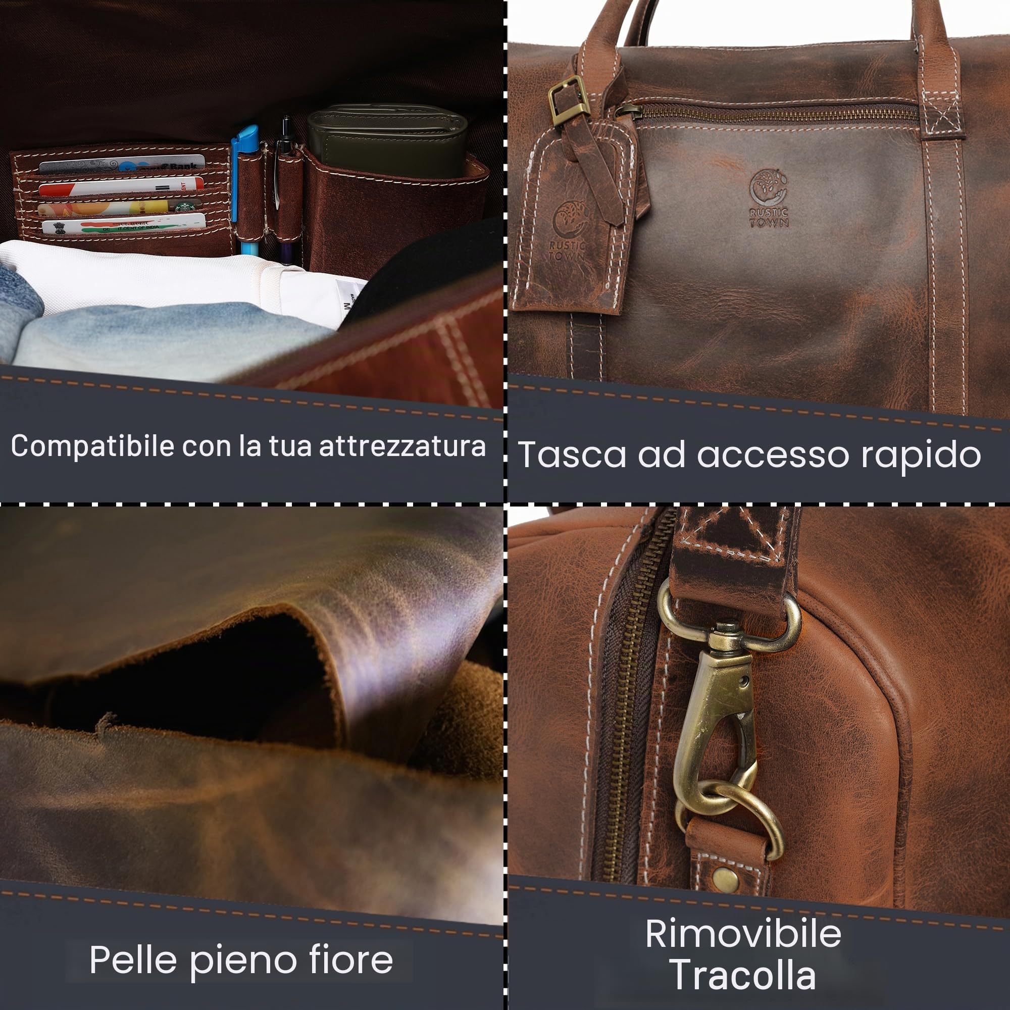 Borsone pelle uomo - borsa da viaggio weekend in pelle pieno fiore 51 cm