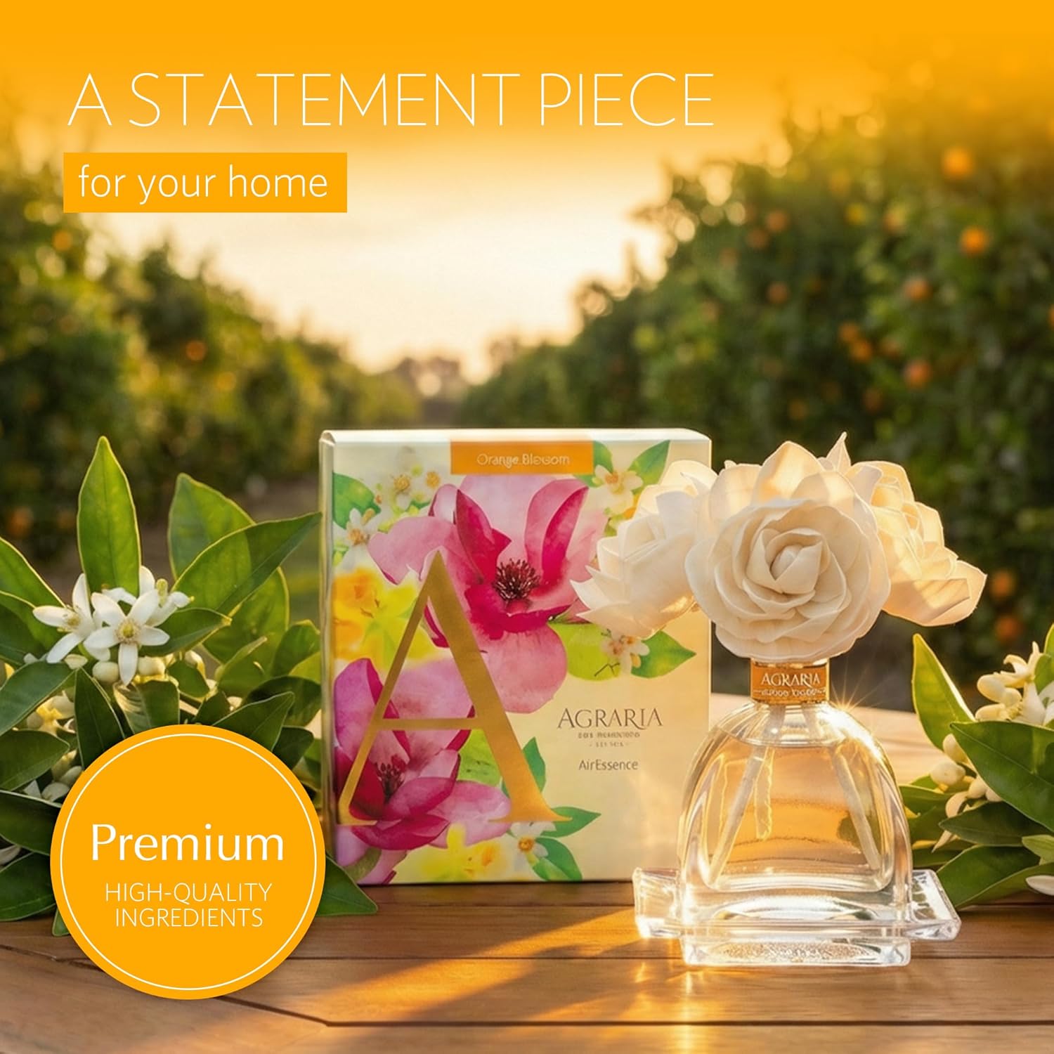 Agraria AirEssence Flower and Reed Diffuser Set, Hand Crafted Sola Flower Botanical Home Fragrance Diffuser, Home Decor for Living Room, Bedroom and More