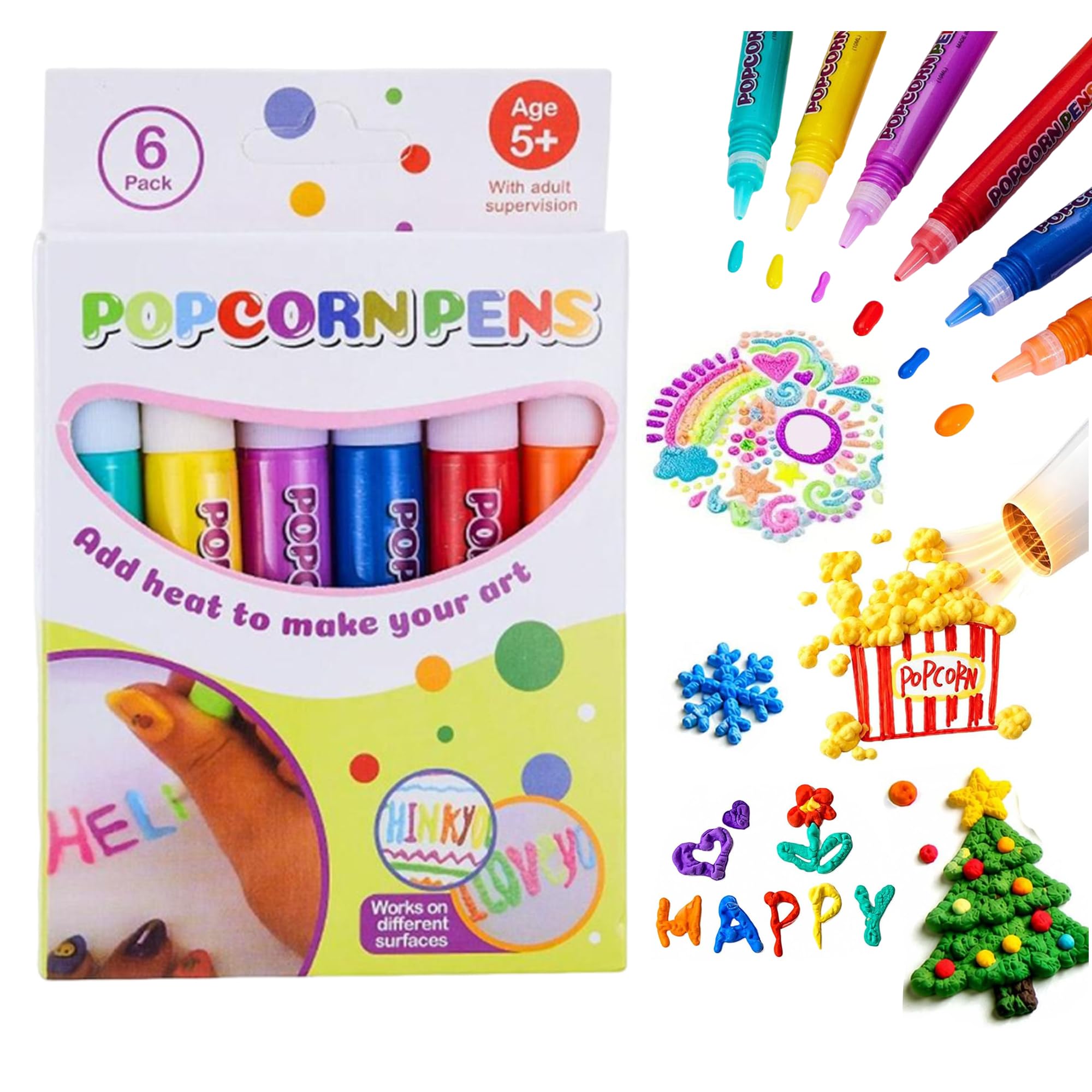 Magic Popcorns Pens 3D Puffy Drawing Kit, Bubble Art Markers for Crafts