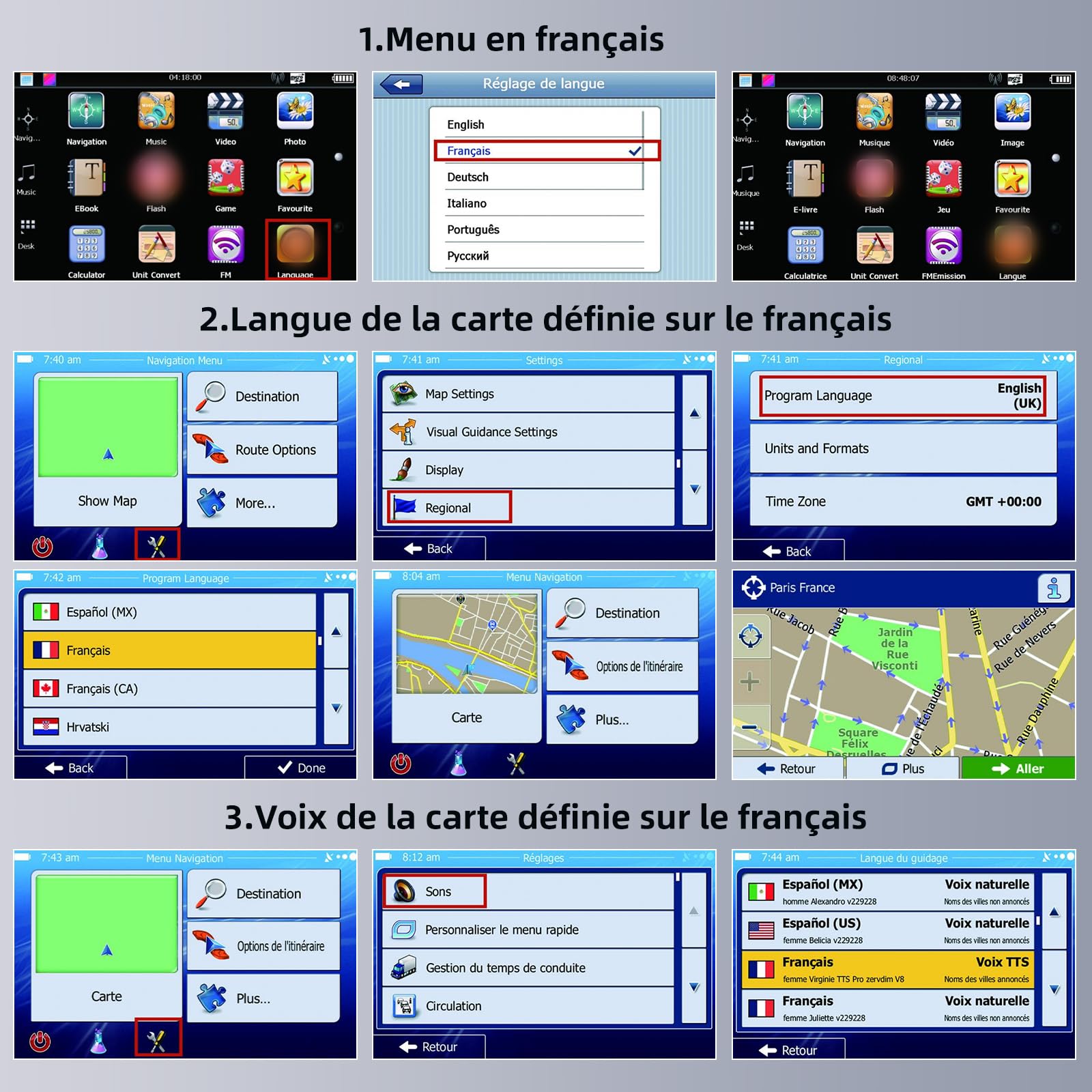 Riloer GPS Poids Lourds GPS Voiture 7 Pouces 2025 avec Cartes Europe à Vie Navigation Intelligente, Alerte Radar, Écran HD, Émetteur FM, Modes Auto Camion Camping-Car Changer de Langue Français