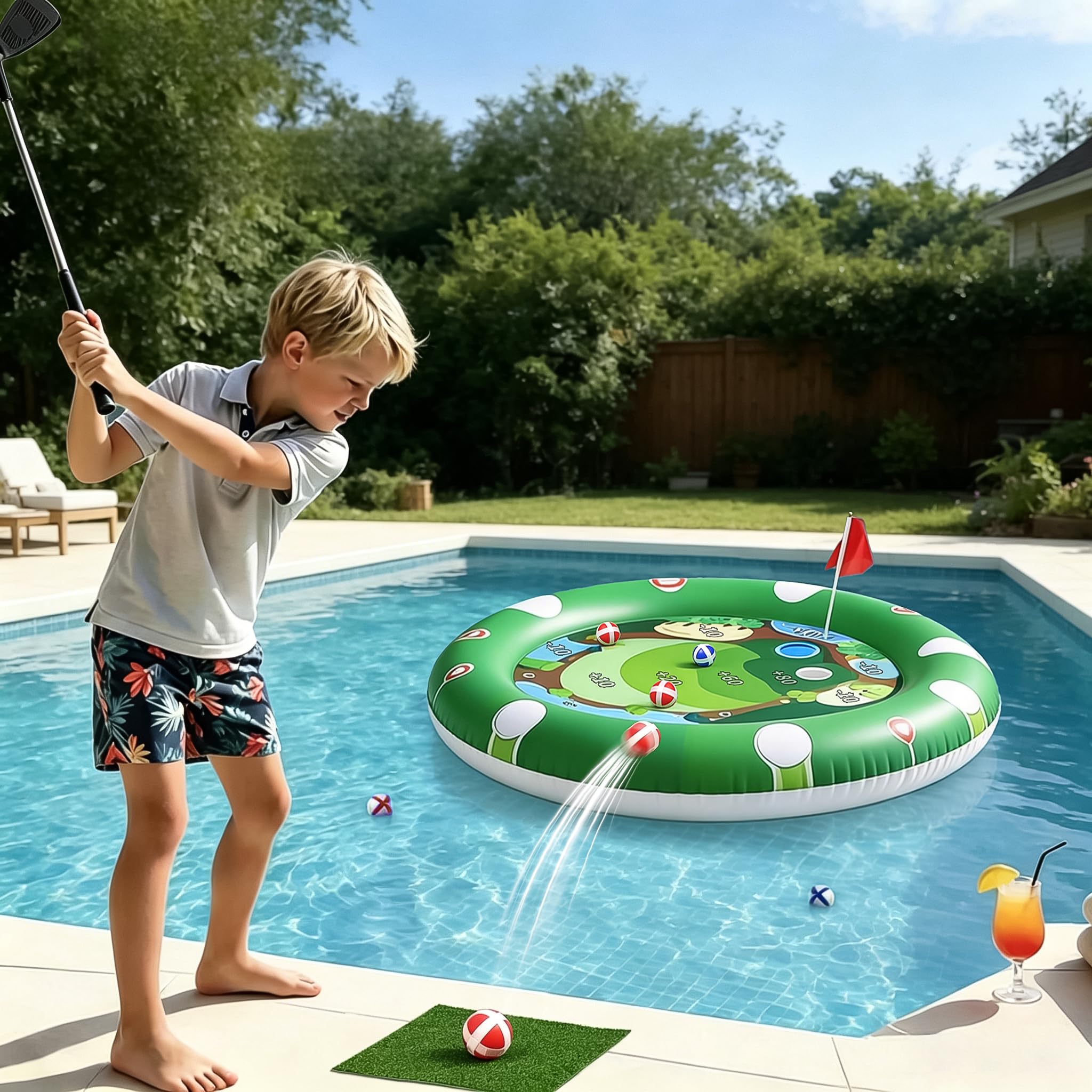 Photo 1 of 2 in 1 Kids Inflatable Golf Pool Set with Floating Poker Table Pool Game