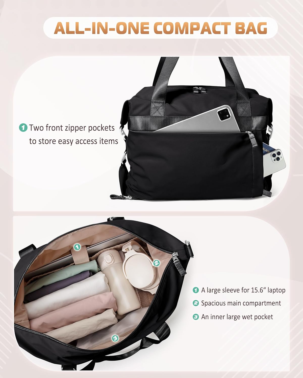 Convertible Women Gym Bag with Shoe Compartment and Wet Pocket, Women Duffle Bag wi... - Image 2