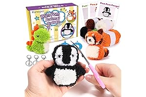 Kids Pom Pom Pets Kit: Craft Kit Featuring Adorable Dinosaur, Raccoon, and Penguin