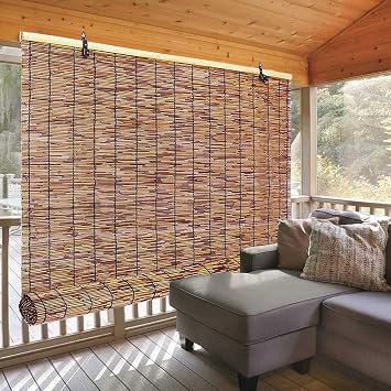 Patio Shades Roll Up Outdoor, Bamboo Blinds for Outdoor Patio, Thernal Insulated Shading Reed Blinds, Blackout Bamboo Shade, Privacy Screen, 24 30 34 36 39 43 48 51 55 70 Width