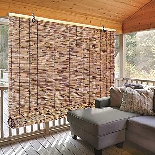 Patio Shades Roll Up Outdoor, Bamboo Blinds for Outdoor Patio, Thernal Insulated Shading Reed Blinds, Blackout Bamboo Shade, Privacy Screen, 24″ 30″ 34″ 36″ 39″ 43″ 48″ 51″ 55″ 70″ Width