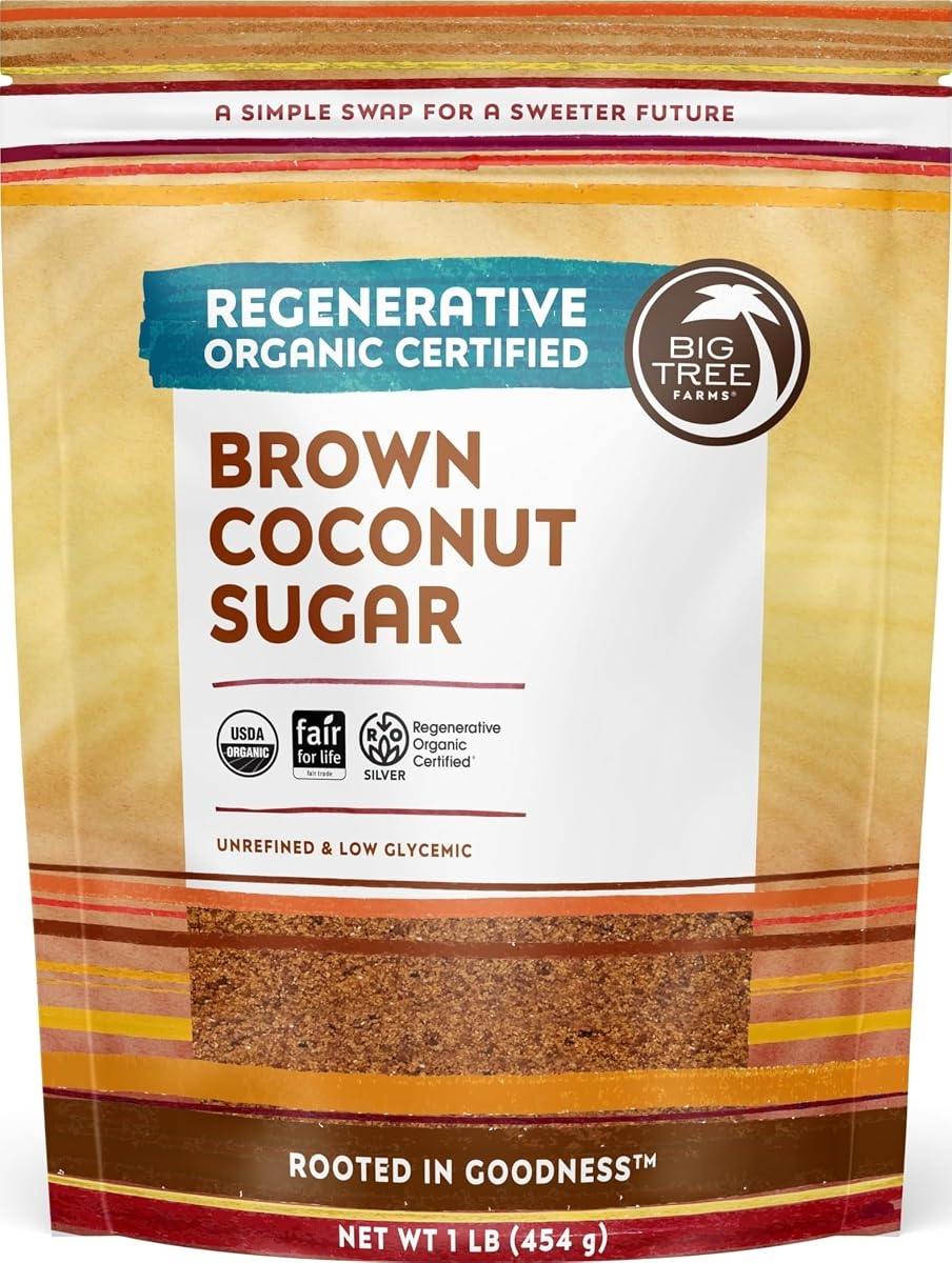 Big Tree Farms Organic Brown Coconut Sugar - Coconut Palm Sugar, Unrefined, Fine Crystals, Cane Sugar Replacement, Coconut Blossom Nectar, Vegan, Perfect for Baking - 1 Pound (Pack of 1)