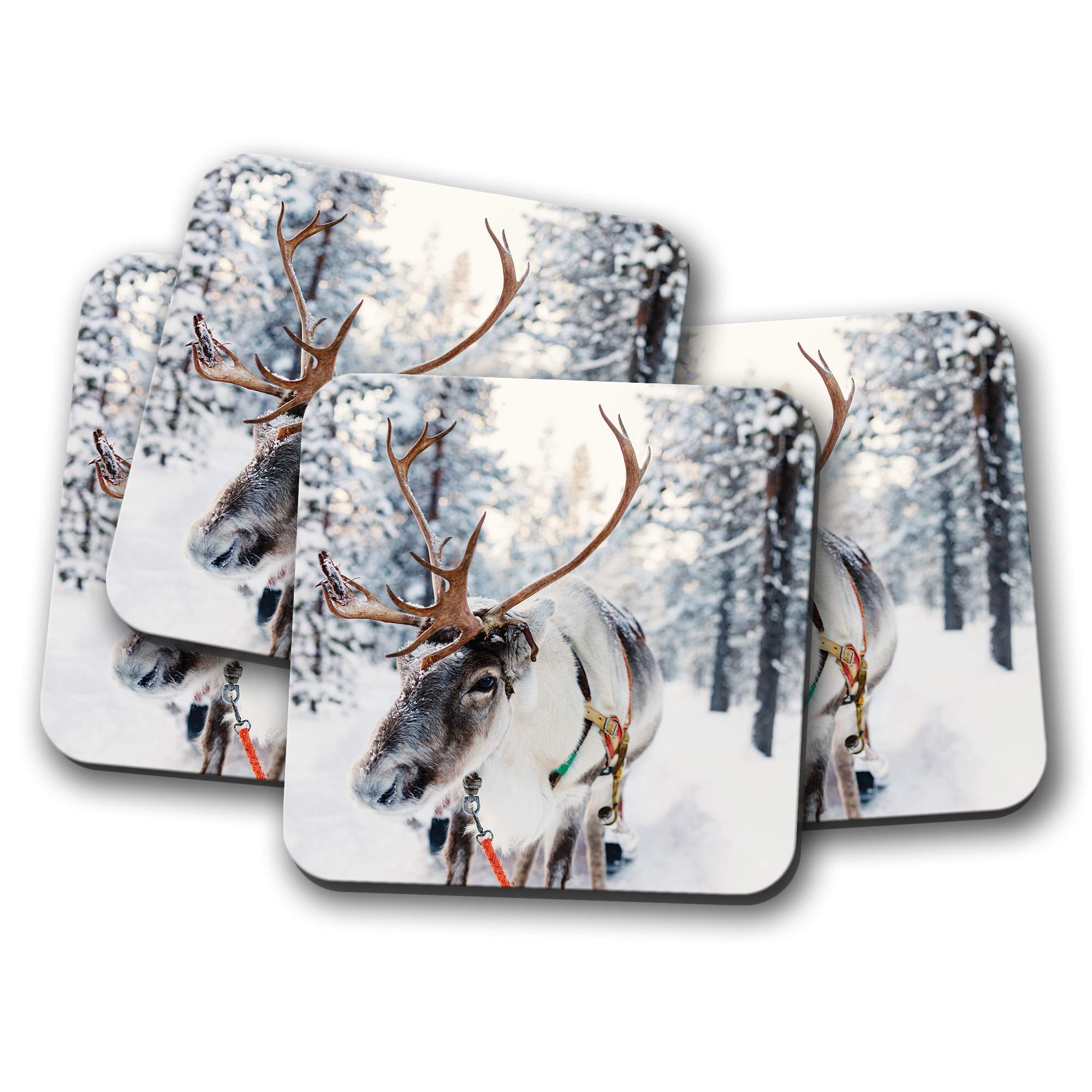 4 Set - Lapland Reindeer Coaster - Christmas Festive Snow Finland #16651