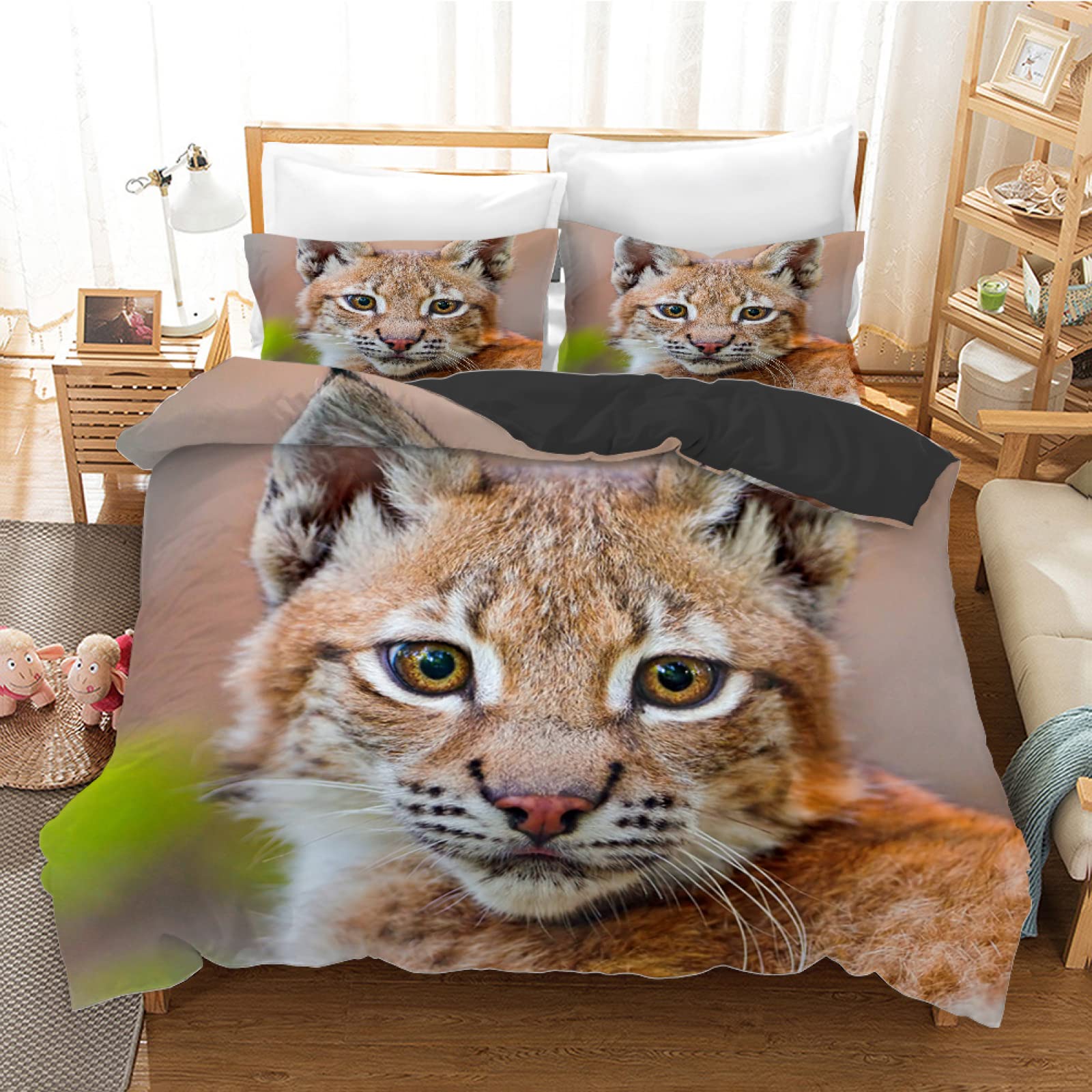Housse de couette 160x200 chat roux en microfibres avec ses 2 taies d'oreiller