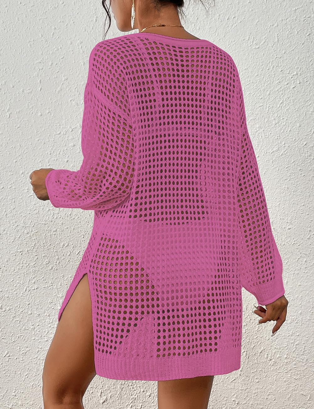 Bsubseach Crochet Cover Up for Swimwear Women Pool Swimsuit Coverup Long Sleeve Beach Knit Tops