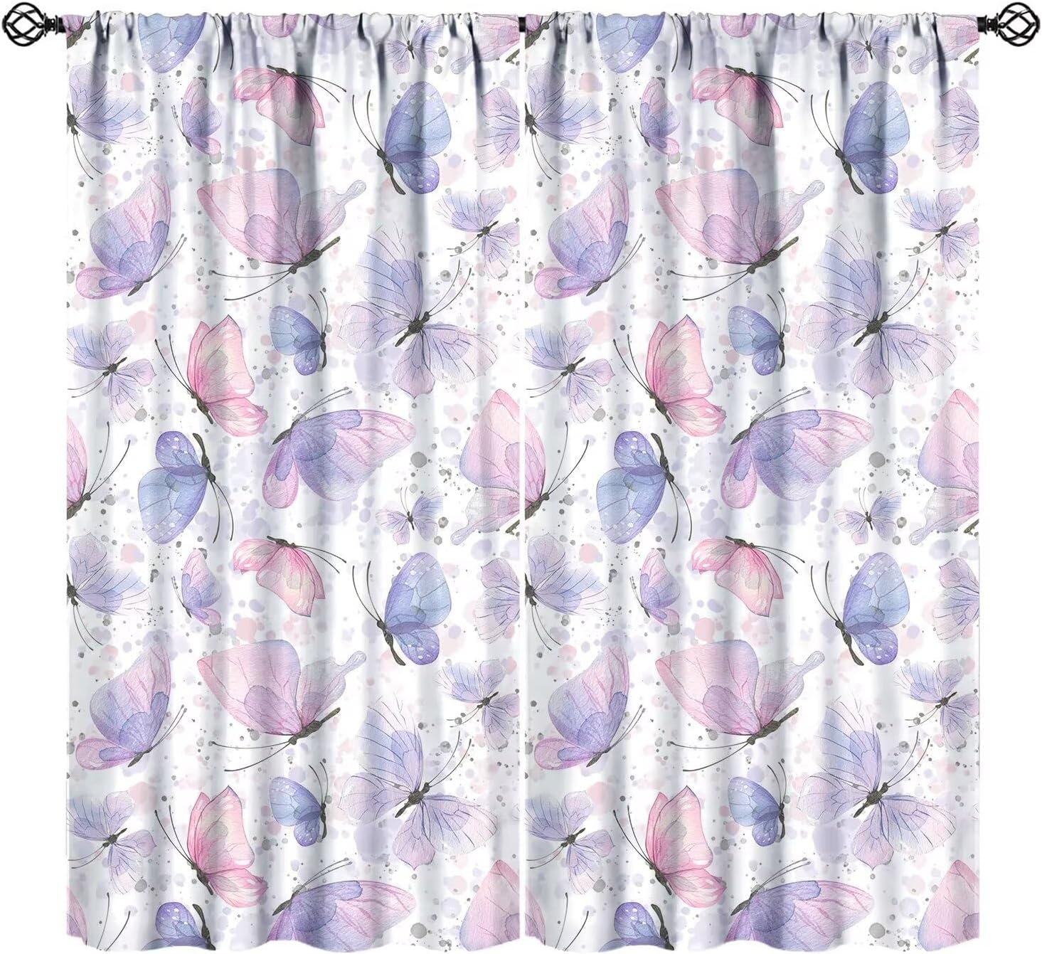 Watercolour Butterfly Curtains Colorful Romantic Butterfly Modern Abstract Aesthetics Art Printed for Kids Girls Women Bedroom Living Room Rod Pocket Decoration Window Drapes 2 Panels W21xL54in